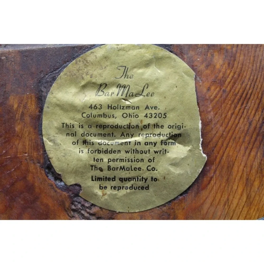 Vintage BarMaLee Reproduction Document Wood Plaque 11x15 Wall Decor